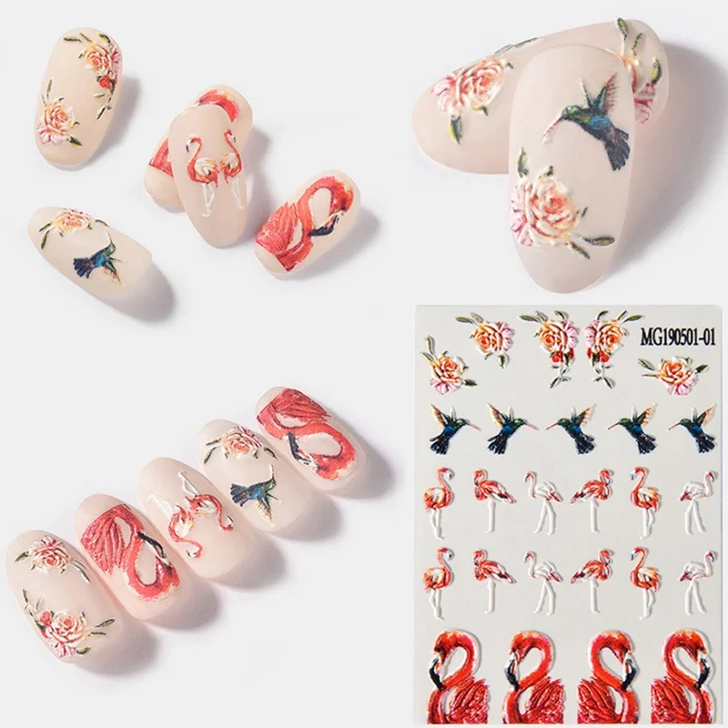 3D Lovely Sweet Dessert Flamingo Rose Nail Sticker Refreshing Fruit Series Stereoscopic Nail Sticker Decoration