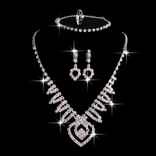 F U Plating Silver Jewelry Sets font b 2017 b font Zircon Crystal Heart shaped Necklace