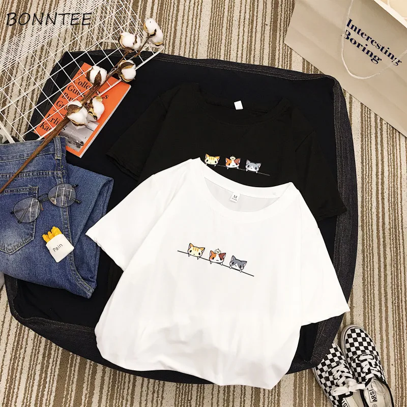 

T-shirts Women Harajuku Korean Style All-match Trendy Loose Casual Womens Clothing Students Summer New O-Neck Daily Short Sleeve