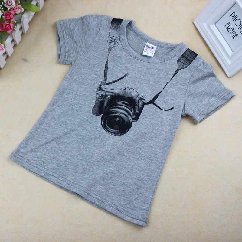 1 детская футболка для маленьких мальчиков модная рубашка с круглым вырезом и коротким рукавом летняя одежда с рисунком фотокамеры летняя одежда живых расцветок