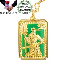 OMHXFC Европейская мода человек вечерние день рождения свадьба подарок прямоугольник Гуань Орел Дракон 24KT настоящее золото Шарм Кулон PN239