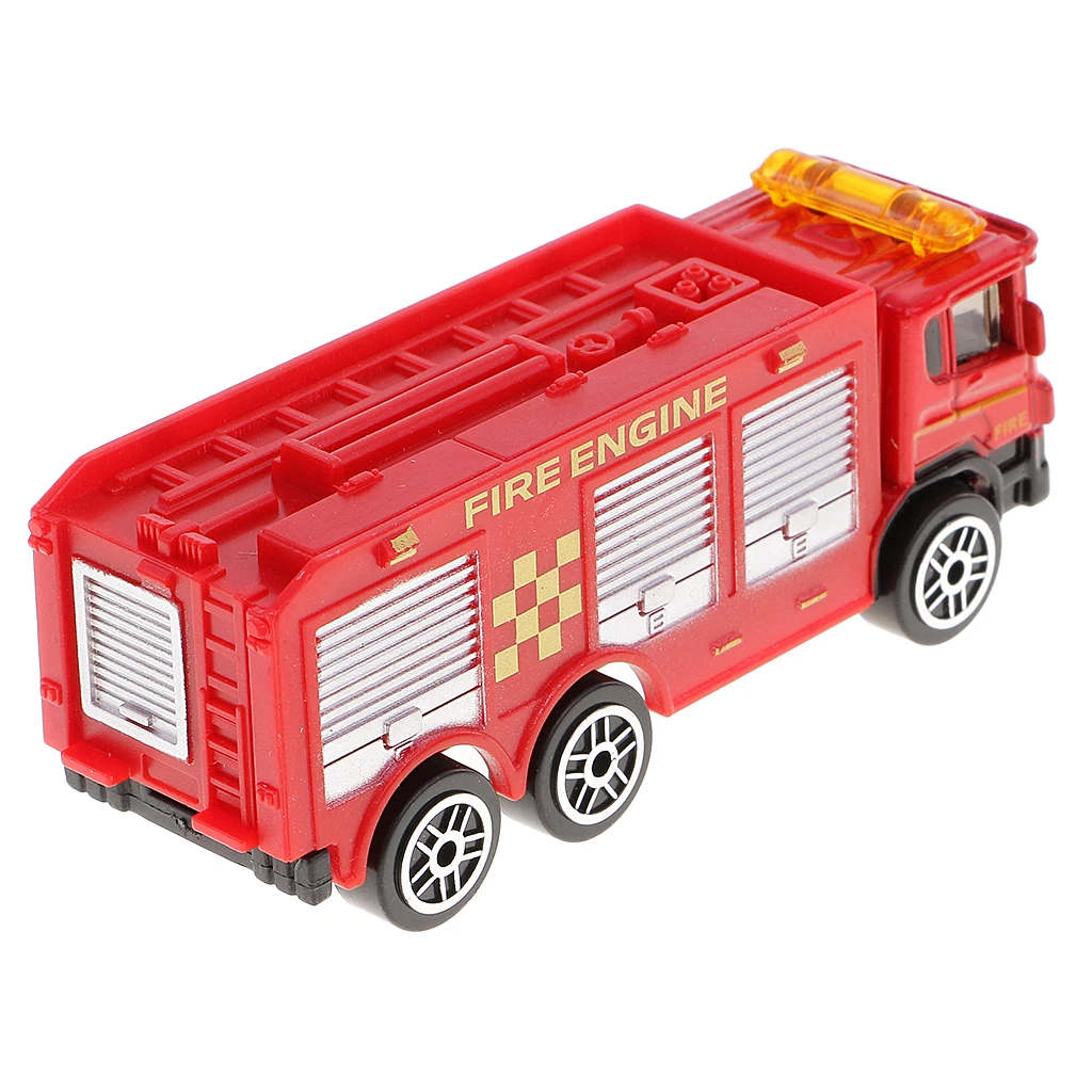 2Pcs Diecast Fire Truck Construction Vehicle Cars Model Toy for Kids Children Christmas Gift Collection Room Decor