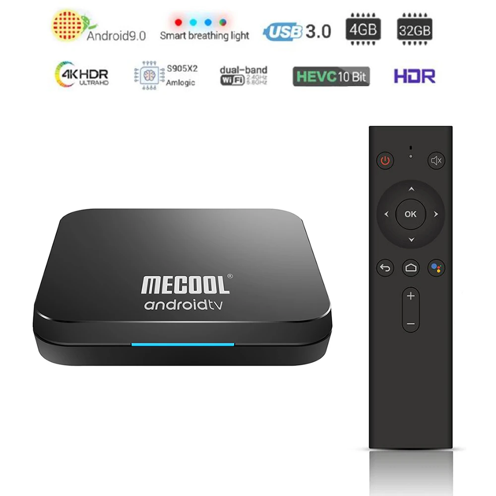 

MECOOL KM9 PRO Smart TV Box Android 9.0 DDR4 4GB RAM 32GB ROM With Voice Search Remote Control Dual Wifi 4K HD Set Top TV Box