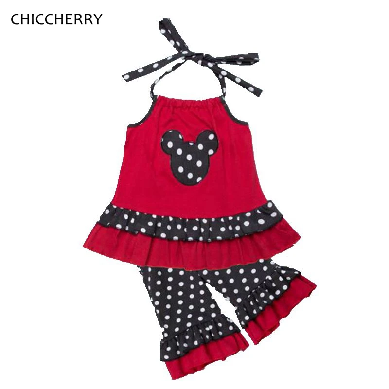 

Red Minnie Applique Toddler Girl Clothes 2pcs Polkas Dots Kids Harness Pants Set Vetement Fille Menina Costume for Children