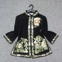 Весна лето женское шелковое пальто винтажная Китайская вышивка цветок женский Шелковый Солнцезащитный Кардиган Верхняя одежда Тонкий Топ Новое поступление