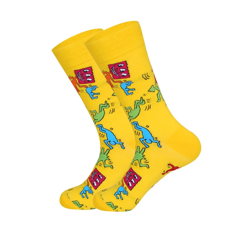 LIONZONE, фирменные дизайнерские счастливые носки, подарки для мужчин, фрукты, улыбающееся лицо, сумасшедшие животные, цветные носки унисекс