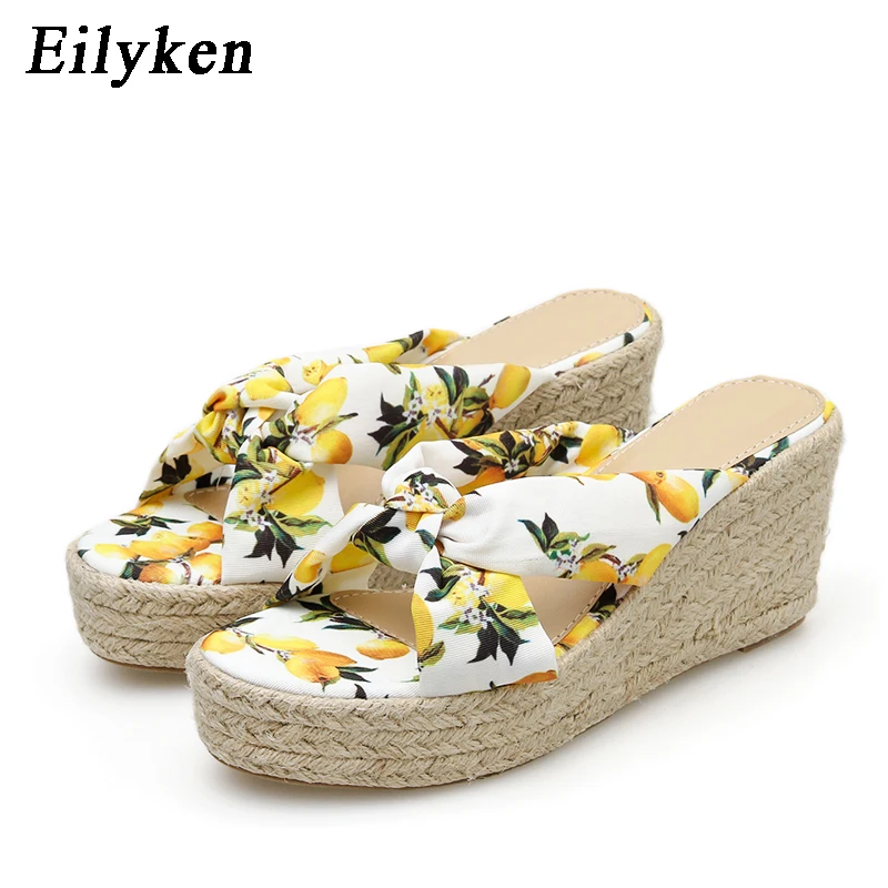 

Eilyken 2019 New Summer Fashion Wedge Platform Floral Woman slippers Shoes Female Casual Open Toe Beach slippers Shoes