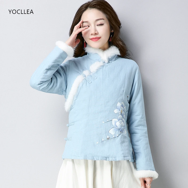 Mince Qipao Fille Veste Couleur Coton Manteau Vintage Hiver Court qvW6Pa