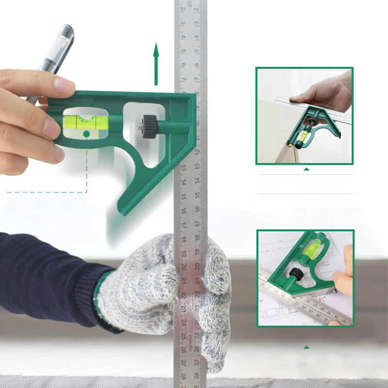 12''/300mm Combination Angle Ruler Universal Mobile 45/90 Degree Square Ruler With Bubble Level For Machinist Measuring Tools
