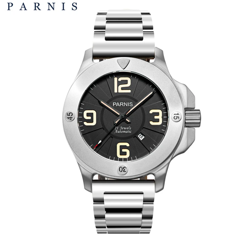 حار Parnis 47mm العسكرية ساعات آلية رجل ووتش الأعلى العلامة التجارية الفاخرة التلقائي ووتش الياقوت كريستال سوار من الجلد الأصلي حار Parnis 47mm العسكرية ساعات آلية رجل ووتش الأعلى العلامة التجارية الفاخرة التلقائي ووتش الياقوت كريستال سوار من الجلد الأصلي
