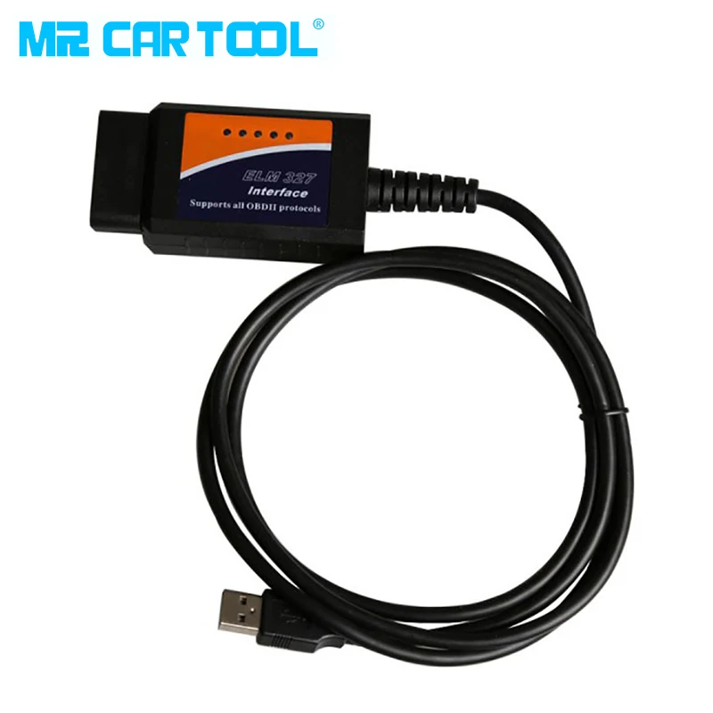 

MR CARTOOL OBD2 OBD 2 II Scanner Auto ELM327 V2.1 Software USB Plastic FT232RL Chip Connection PC Read Clear Fault Codes