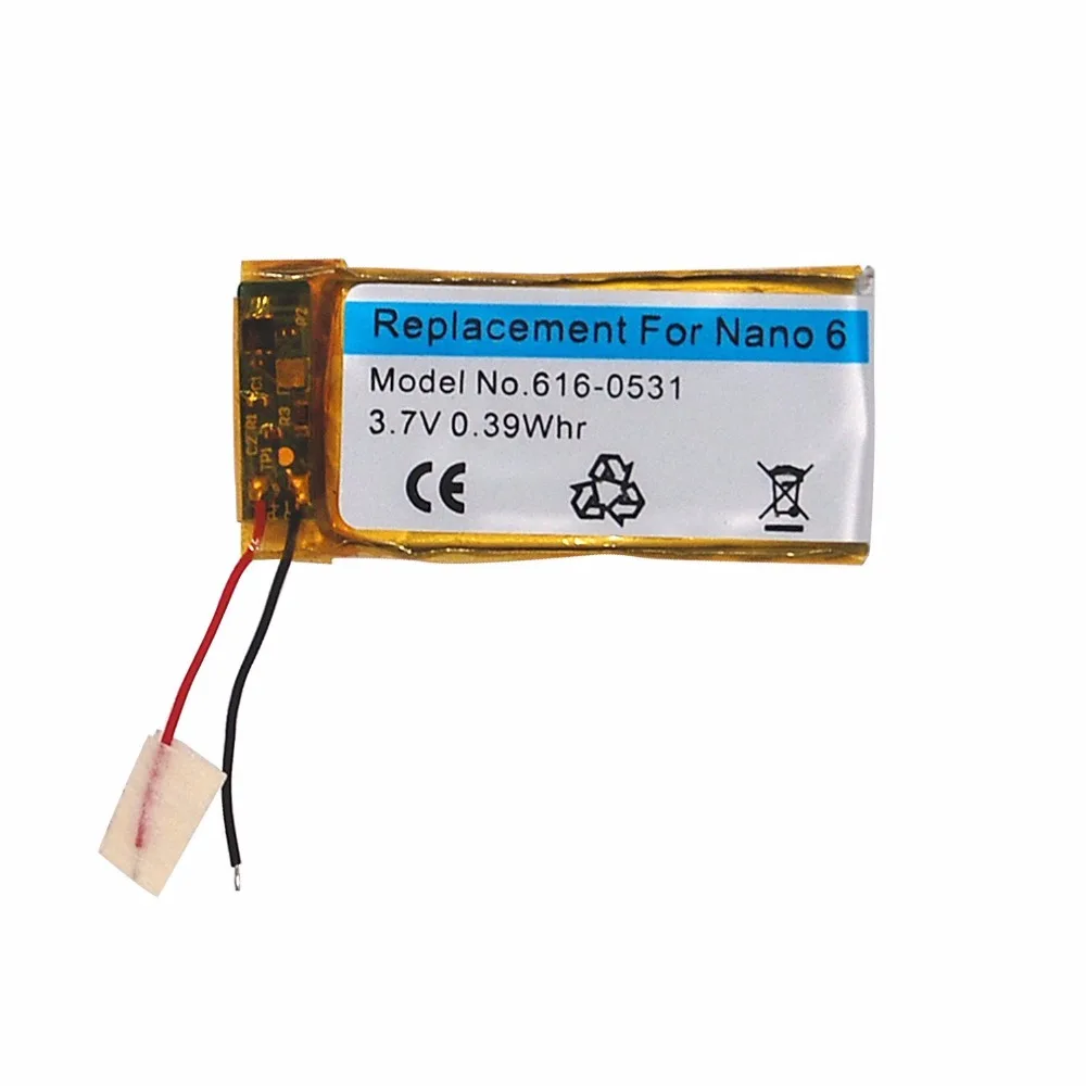 Replacement Battery for Apple iPod Nano 6th Gen, 3.7V/0.39 WHR Li Polymer Rechargeable Battery