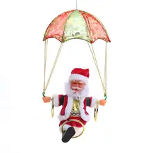 Electric Santa Claus Parachute Plush Doll With Music Light Christmas Tree Hanging Ornament Decoration Kids Friends