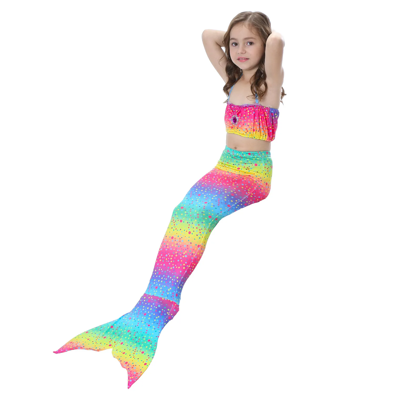 Модные купальные костюмы с хвостом русалки для маленьких девочек-подростков, купальные костюмы, Детский комплект купальника из трех предметов