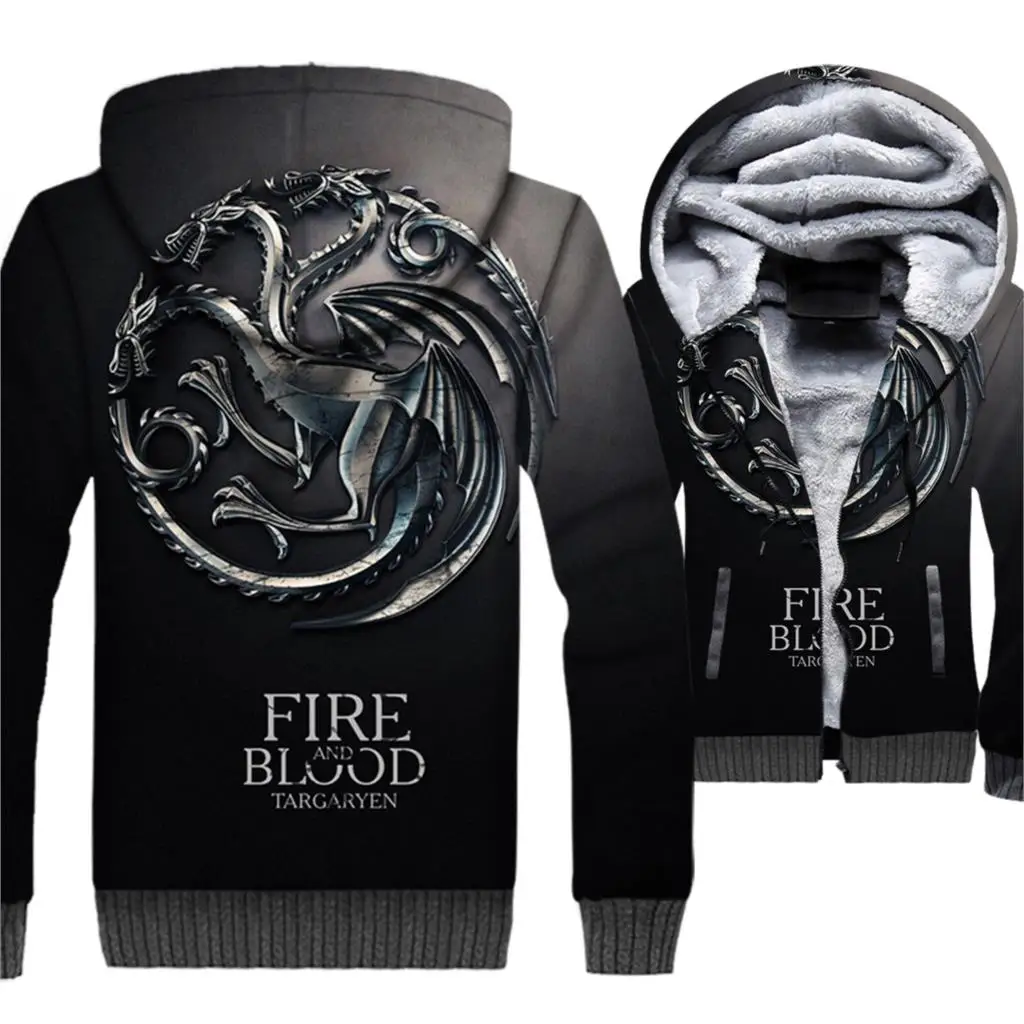 

FIRE AND BLOOD Hip Hop Hoodies Men 2018 Targaryen 3D Dragon Jackets Male Harajuku Hoody Game Of Thrones Men's Sweatshirt Hoddies