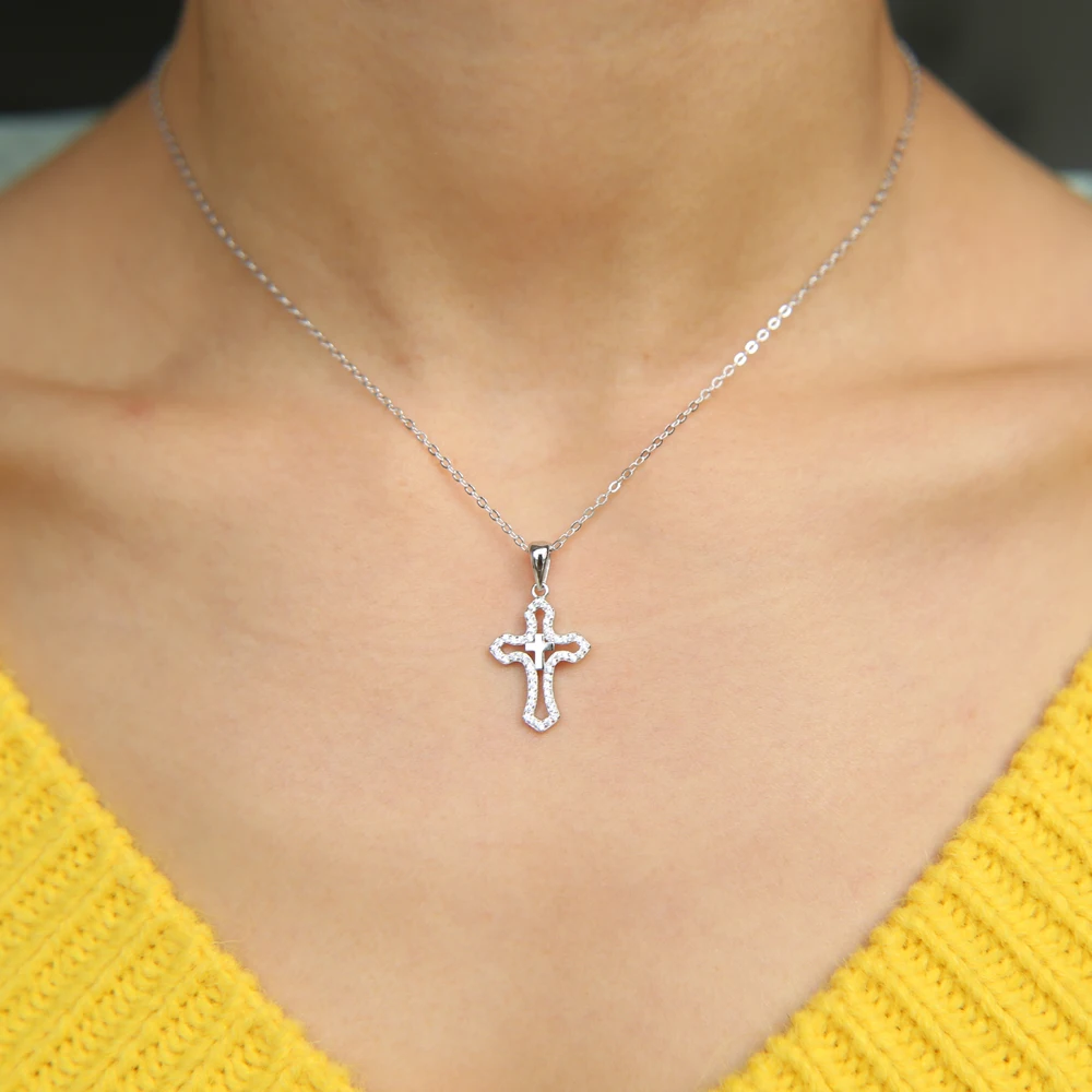 Luckly double cross cz pendant necklaces promise religious design 925