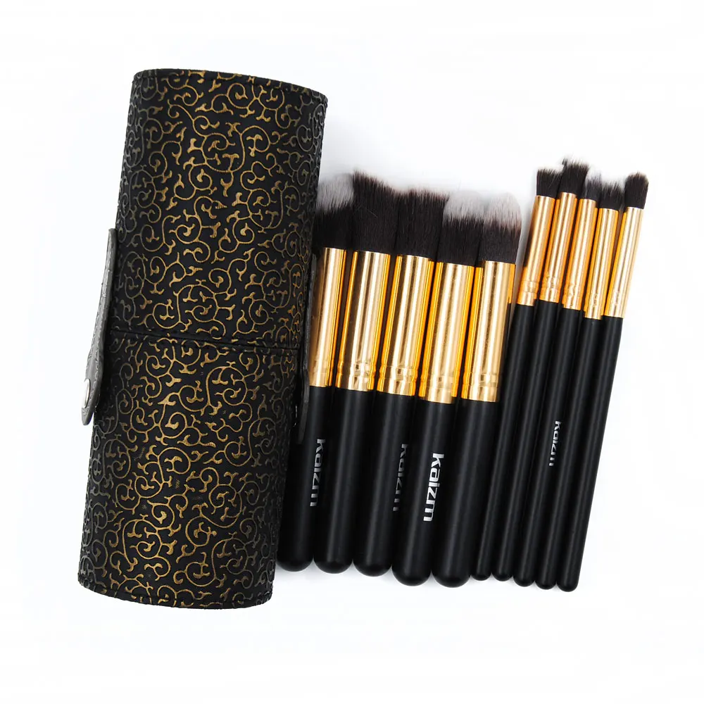 

10pcs/set Powder Brush Kit Makeup Brushes Set Tools Toiletry Kit Black Floral Pattern Leather Cup Holder Case pincel maquiagem