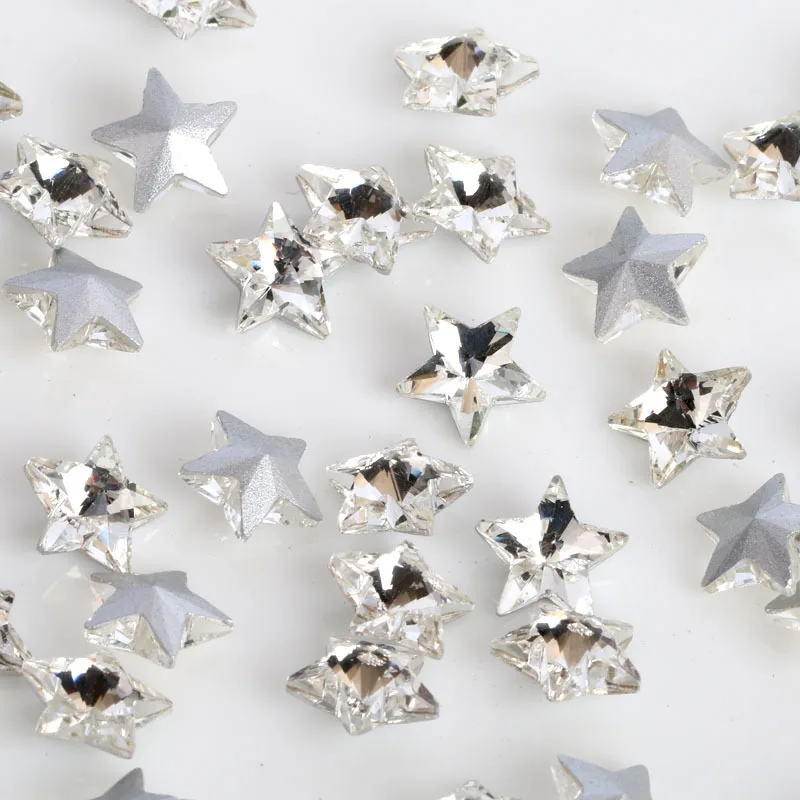 Супер сияющие белые пятиконечные звезды с заостренным дном стеклянные кристаллы, Стразы DIY часы и платье ювелирные изделия Аксессуары 20 шт
