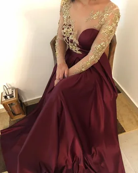 

Sexy Plus Size Arabic Muslim Burgundy Long Sleeve Evening Prom Dresses Gown Long Elegant Women Gala Party Dress