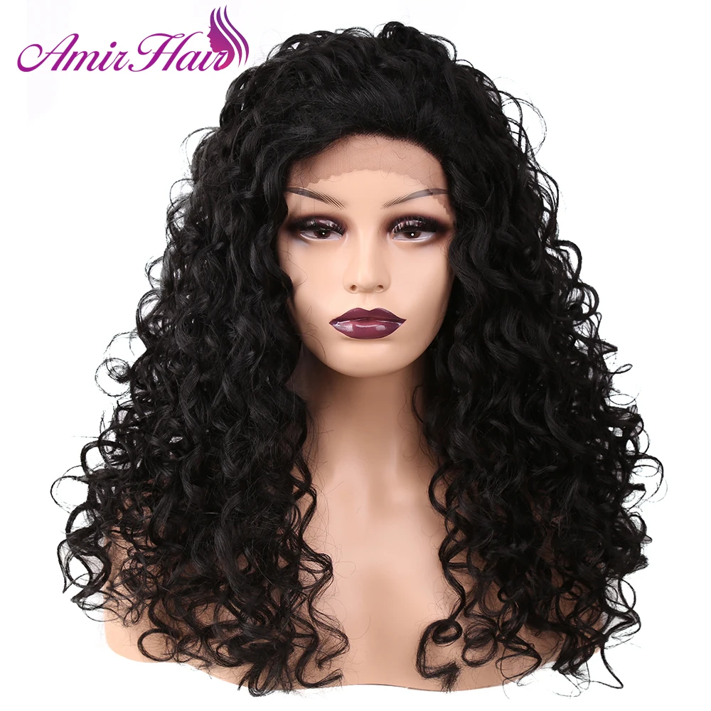 Amir Black Wig Long Afro Kinky Curly Wigs Free Part Synthetic Lace