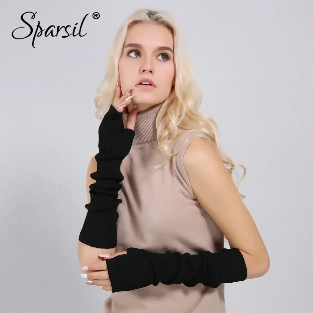 Sparsil женские осенние кашемировые перчатки длинные мягкие вязаные варежки теплые зимние однотонные Женские варежки Mujer Длина до локтя 40 см перчатки