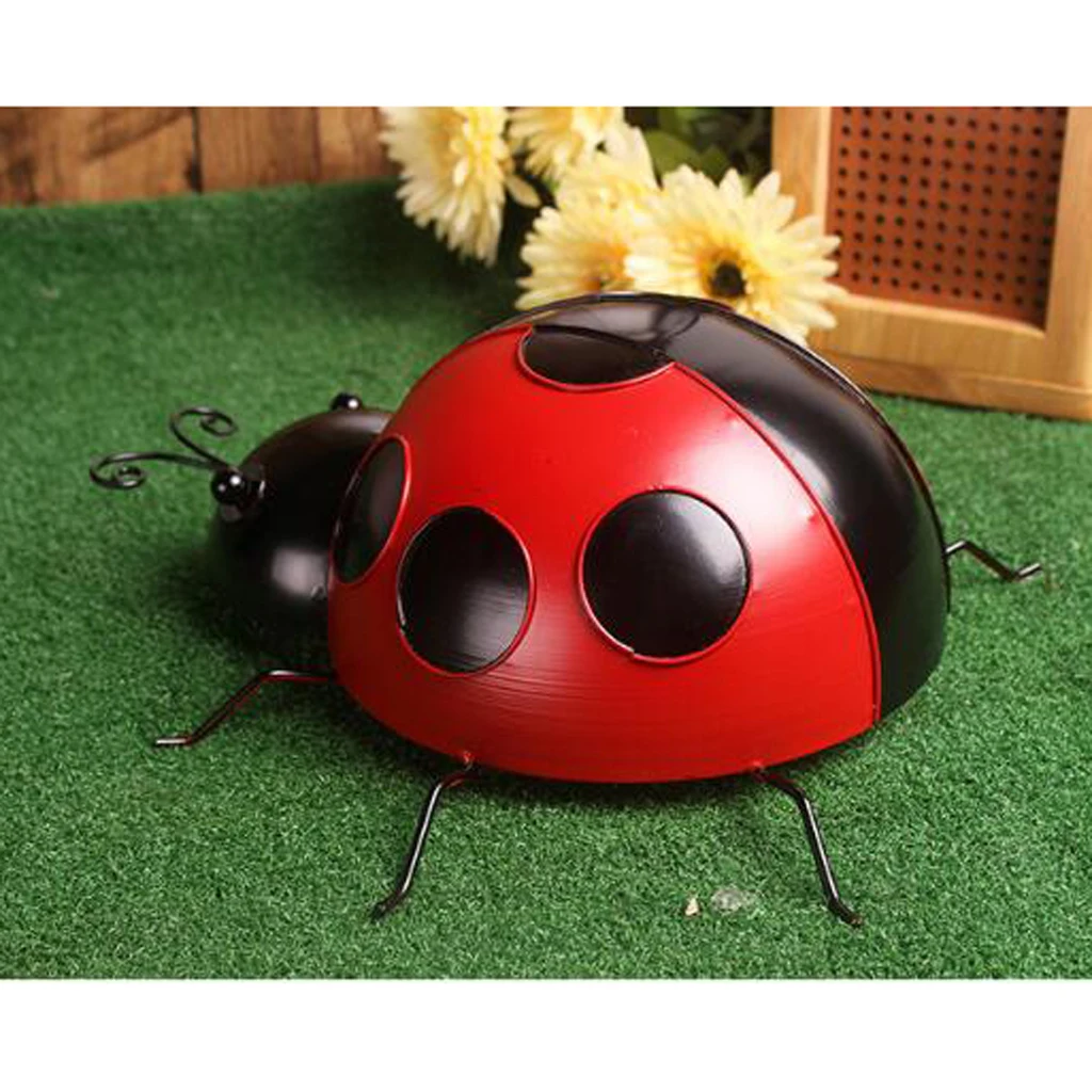 Metal Garden Wall Art Decorative Set of 2 Cute Ladybugs Wall Sculptures Ladybird Decor Figure 10cm 16cm