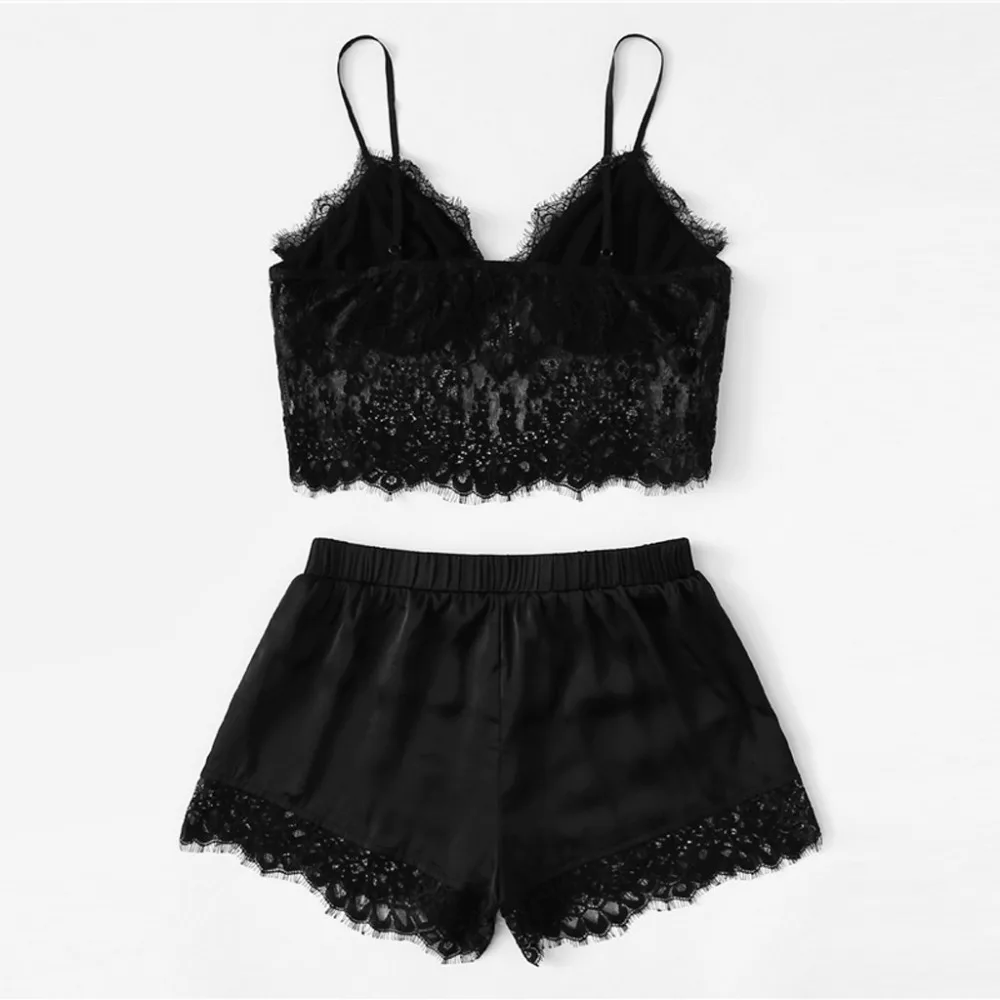 

omens Sexy Plus Size Sling Sleepwear Lingerie Lace Nightwear Underwear Set bayan pijama takimlari night suit pajamas Sexy Satin