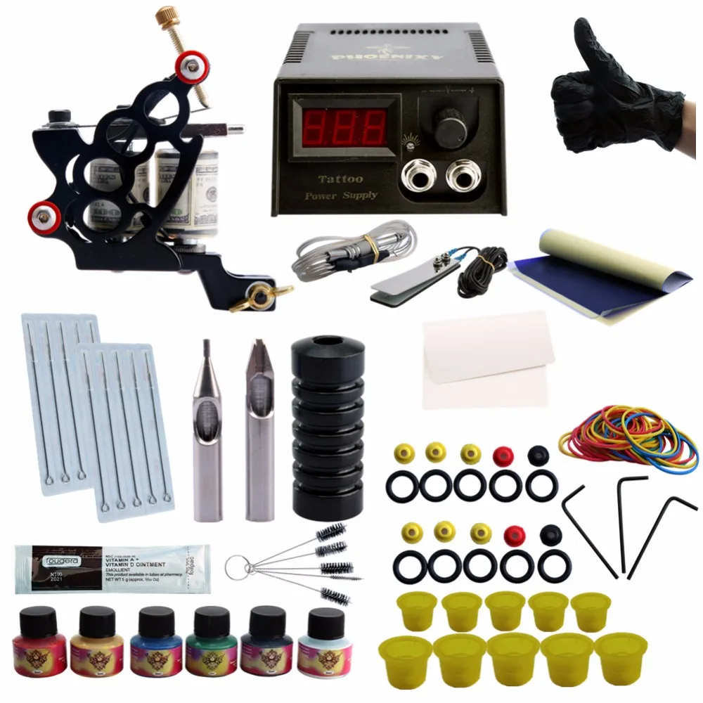 

Beginner Tattoo Kit 8 Wrap Coils Liner Tattoo Machine Gun Set 6Pcs Pigment Inks LCD Power Supply Permanent Makeup Tattoo Set