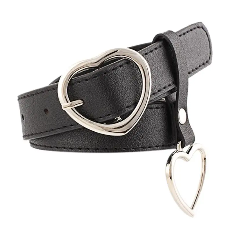 

Liva Grils Women Punk Belt Fashion PU Leather Metal Heart Pin Buckle belt Party Dress Decor Waistband Women Belt 105 cm Harajuku