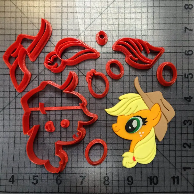 Детские персонажи мультфильмов Пони лошадь 3D печатных пла пластик помадка украшение для печенья резак набор - Цвет: Applejack 4 inch