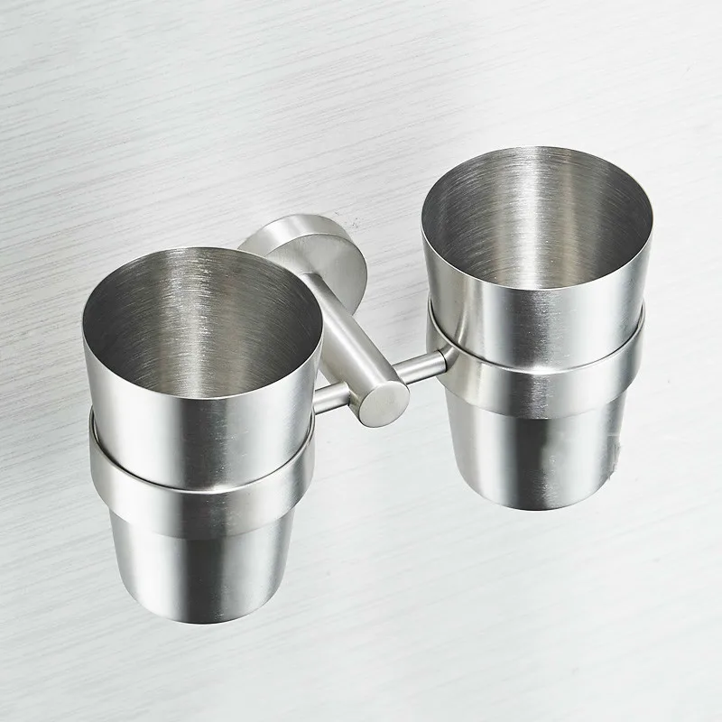 

Creative couple wash cup holder wall hanging 304 stainless steel mug double cup holder toothbrush cup set LO720420