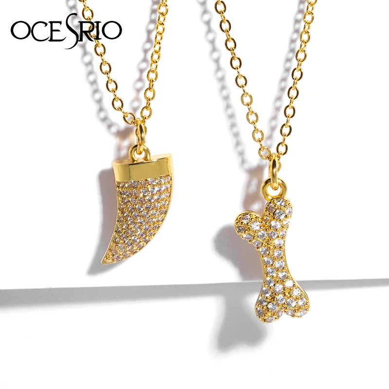 

Cute Sahara Tusk Horn Dog Bone Rhinestone Drop Pendant Necklace Gold Color Link Chain Pendants Fashion Jewelry for Women nke-p37