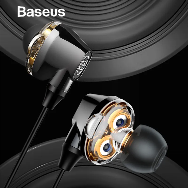 

Baseus Wired Earphone High Bass Dual Drive Stereo In-Ear Earphones 3.5mm Wired Control with Microphone for iPhone Samsung Xiaomi