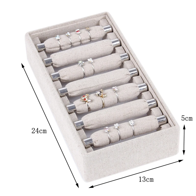 Высокое качество стекируемые серый бархат/Лен кольца ювелирные изделия Дисплей Коробка для хранения лоток Чехол подставка Bague держатель ювелирных изделий Органайзер кабина