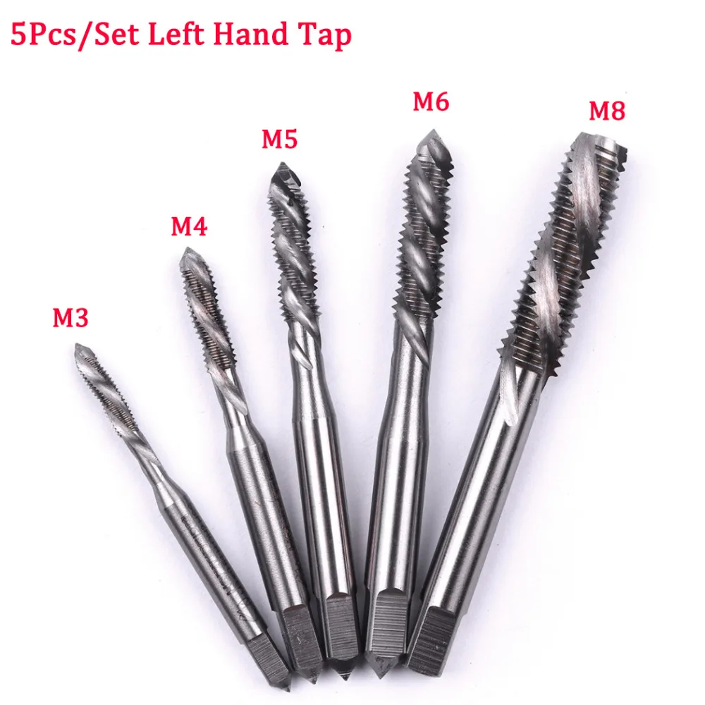 5Pcs M3 M4 M5 M6 M8 HSS Machine Spiral Flute Tap Set Left Hand Tap For