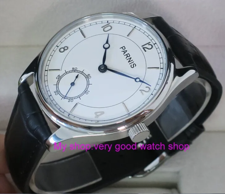 

44mm PARNIS White dial Asian 6498 Mechanical Hand Wind movement men's watch Mechanical watches RNM05