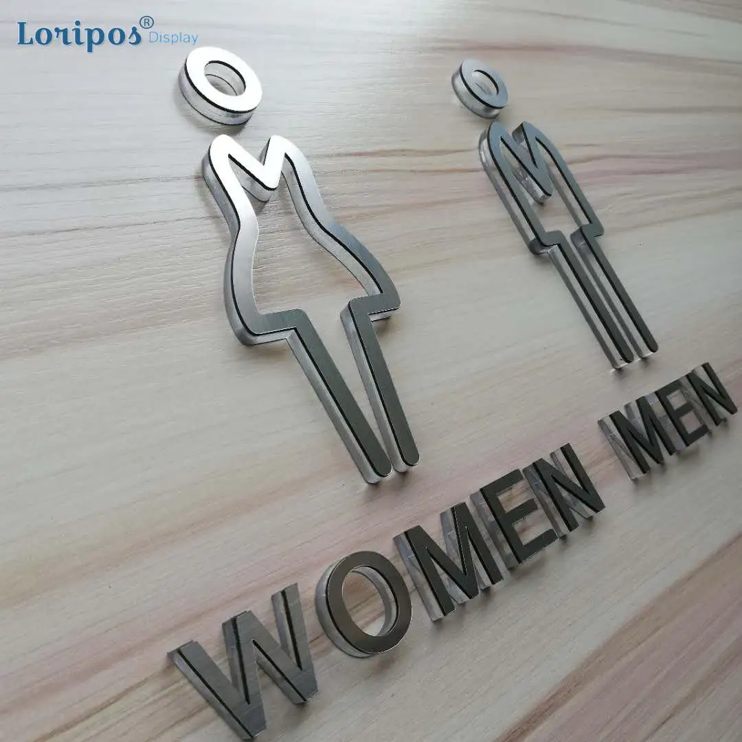 High Grade Toilet Sign Men And Women Wc Sign For Bathroom Door Sign Gold Acrylic Wall letters Wall Signage Word Block Customized