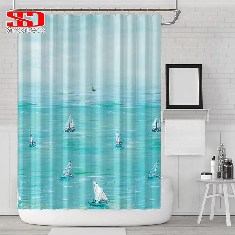 

Sailboat Bathroom Shower Curtains for 3D Ditigal Printing Ocean Scenery Waterproof Fabric Polyester Shower Curtains Bath Decor
