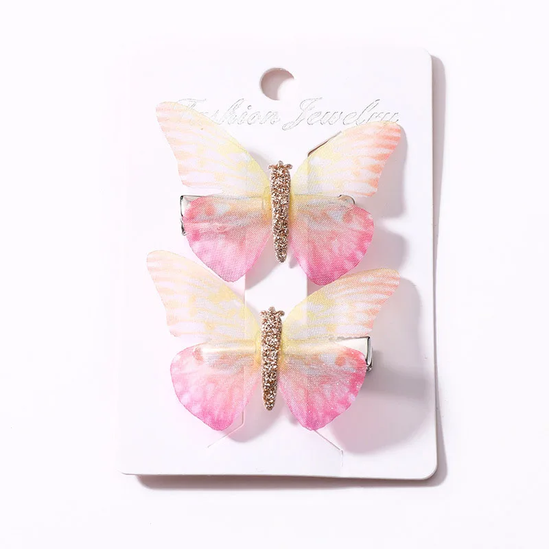 Seaside Colorful Graceful Crystal Dream Butterfly Girls Wedding Girls Candy Color Cartoon Hairpin Hair Clips 2PCS 9 Colors