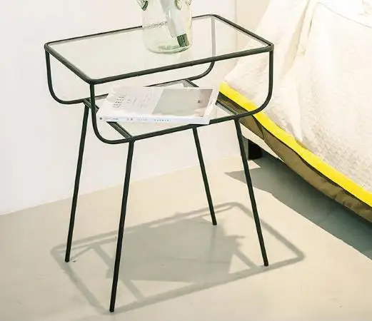 Железный квадратный стол, украшение для дома, стеклянный журнальный столик из кованого железа, прикроватный шкаф, шкаф для хранения, журнальный столик из закаленного стекла - Цвет: Черный