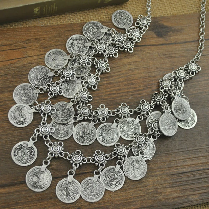 Богемный Двойной слой монета бахрома турецкий этнический Племенной танец живота нагрудник ожерелье 6 шт