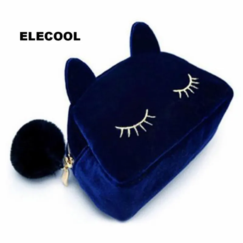 

ELECOOL Portable Cartoon Cat Cosmetic Storage Bag Case Travel Makeup Flannel Pocket Pouch Organizer Cosmetic Makeup Tool