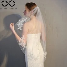 Куинби Короткие свадебные вуаль свадебные аксессуары кружевная Фата с расческой слоновой кости один слой Свадебные вуали заколки для невесты вуаль Q5