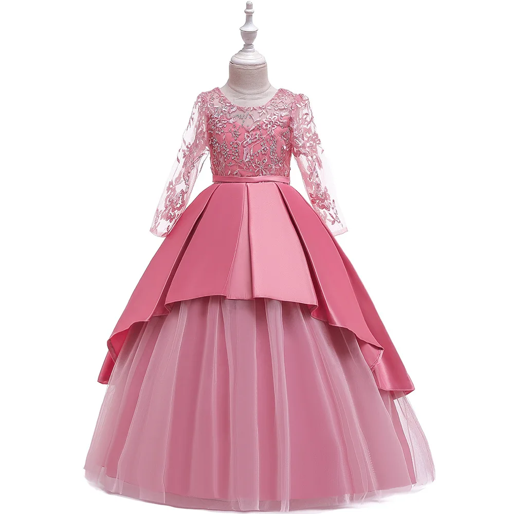 Свадебное платье с цветочным узором для девочек от 2 до 14 лет элегантное праздничное торжественное платье принцессы длинное кружевное платье из тюля без рукавов