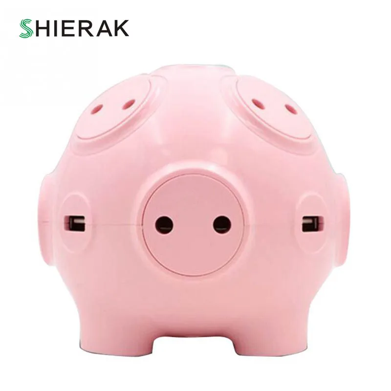 

SHIERAK EU Plug 4 USB 8 two holes Cute pig switch socket USB socket power supply board high power creative Electric Socket