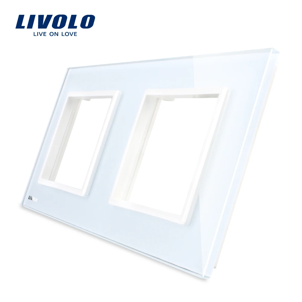 Livolo Luxury White Pearl Crystal Glass 150mm 80mm EU Standard Double Glass Panel For Wall Switch