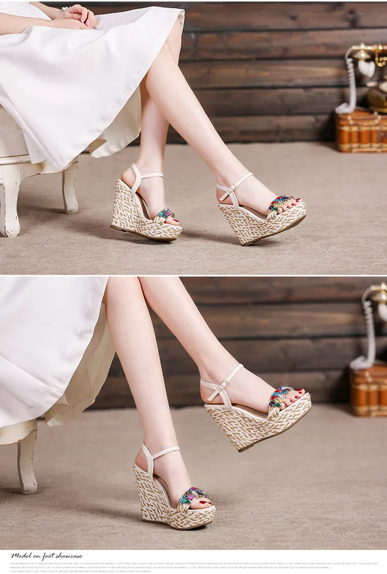 16_Summer Womens Black Buckle Sandals Fashion Elegant Silver Rhinestone Shoes Wedding Bridal High Heel Platform Wedges