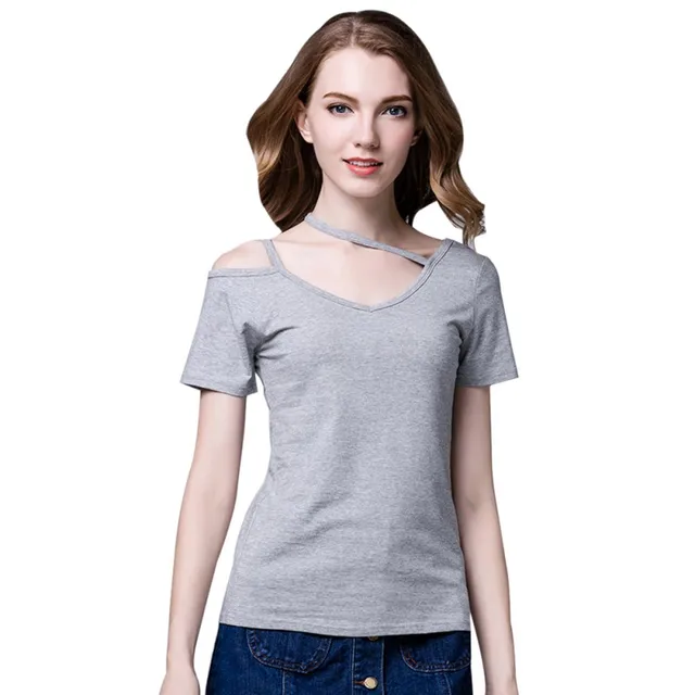 Sexy One Shoulder Strap Female T shirt 100 Cotton Thin T shirt Slim T Shirt Short Sleeve Tees
