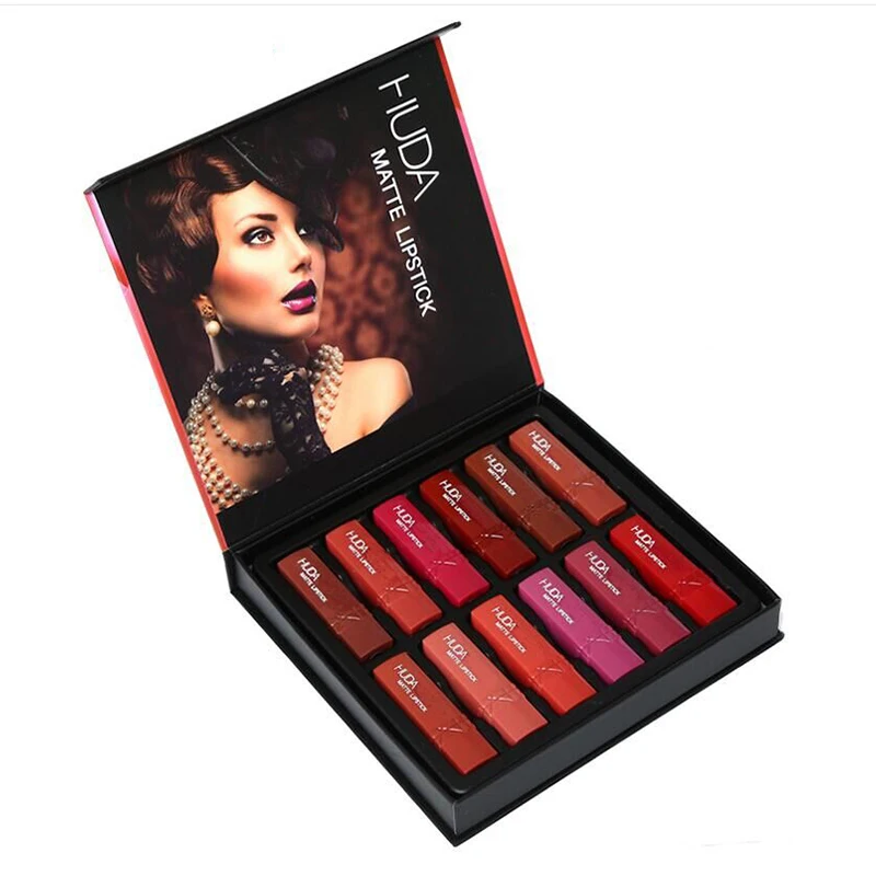 

2019 New HUDAS Matte Maple Leaf Lipstick Set Waterproof Non-marking Lip Gloss Lip Gloss Beauty 12 sticks
