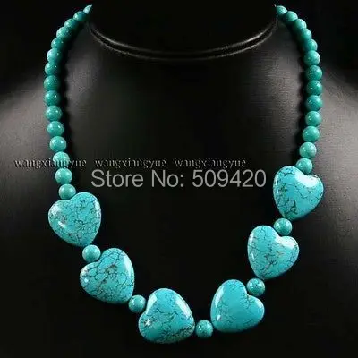 

W&O655 >>>>8mm Green Turquoise Beads Heart pendant necklace 18
